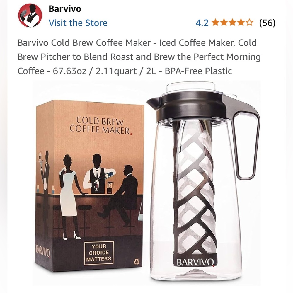 New In Box Barvivo Cold Brew Coffee Maker - Iced or Hot Coffee Blend Roast
